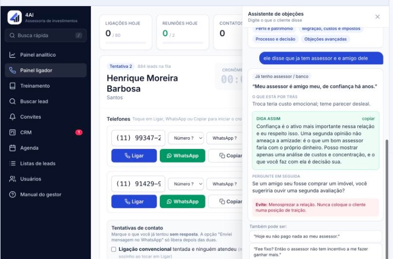 Assistente de objeções do 4AI