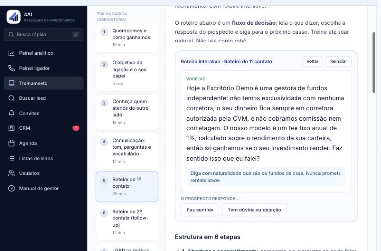 Roteiro interativo de treinamento do 4AI